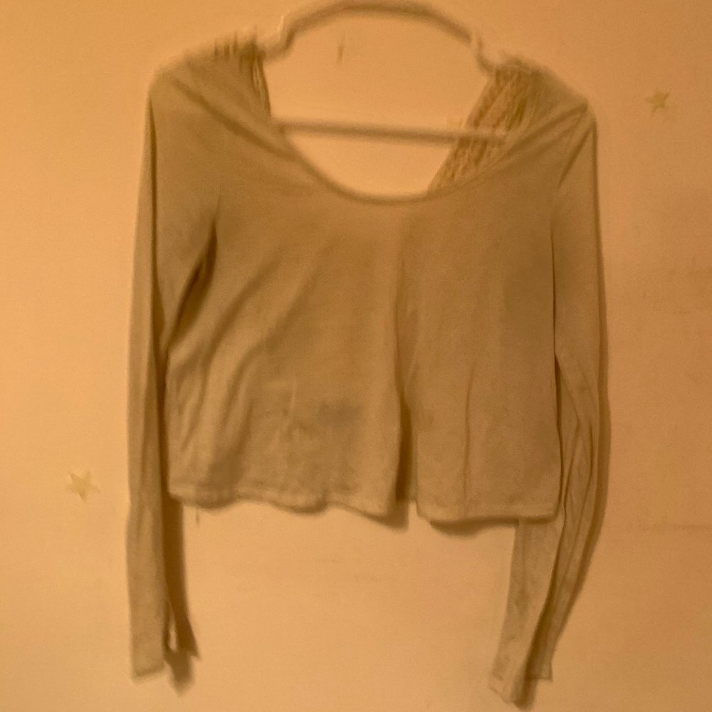 Long Sleeve Embroidered Back Crop Top